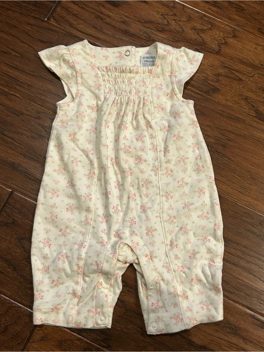 Gymboree Preemie Girls Smocked Floral Cotton Jersey Romper One-Piece